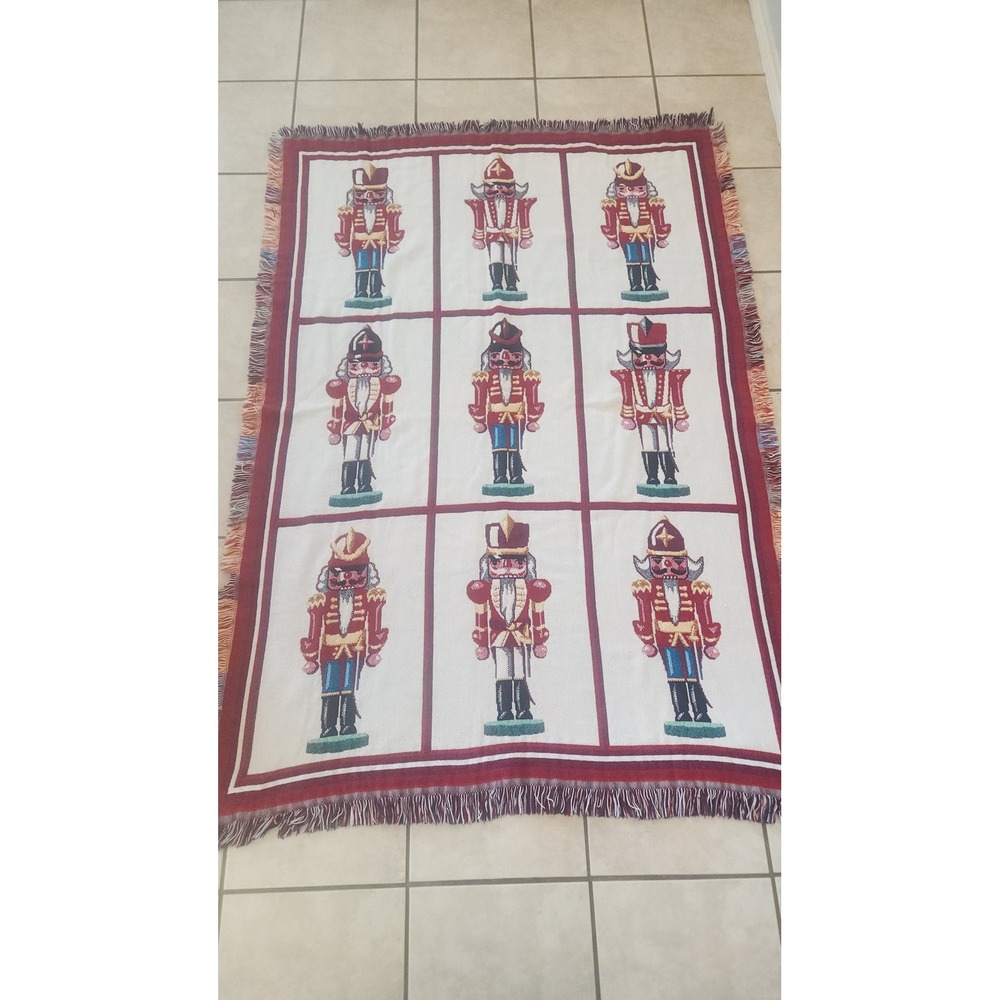 Vintage Goodwin Weavers Nutcracker Woven Cotton Throw Blanket Christmas 69x48